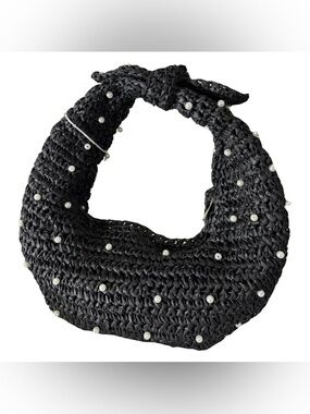 Haute Hippie Faux Pearl Studded Straw Circle Bag OS